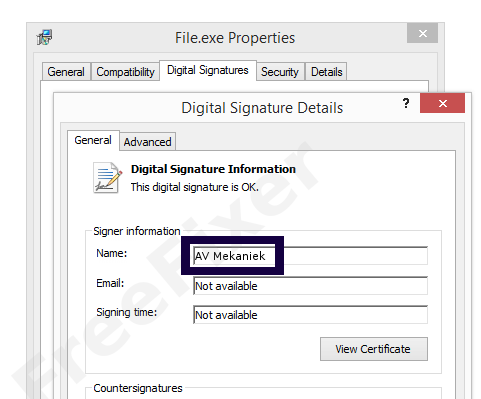 Screenshot of the AV Mekaniek certificate